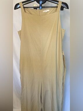 Uniqlo Linen Blend Striped Wide Leg Jumpsuit Tan Pinstripe Sleeveless XL